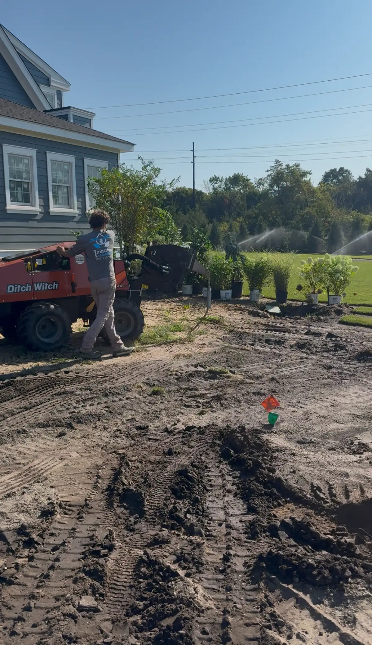 Trenching for new construction irrigation system in South Jersey